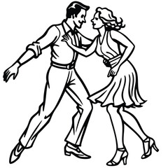 Fototapeta premium Couple dancing swing dance in retro style silhouette