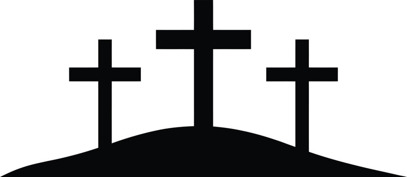 Three crosses on a hill silhouette against a white background simple religious symbol illustration