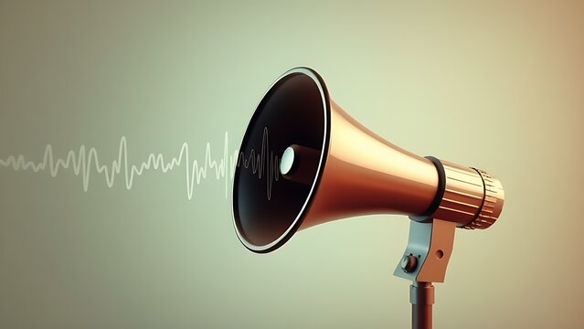 Vintage megaphone surrounded by abstract sound waves, blending retro charm with modern digital aesthetics.