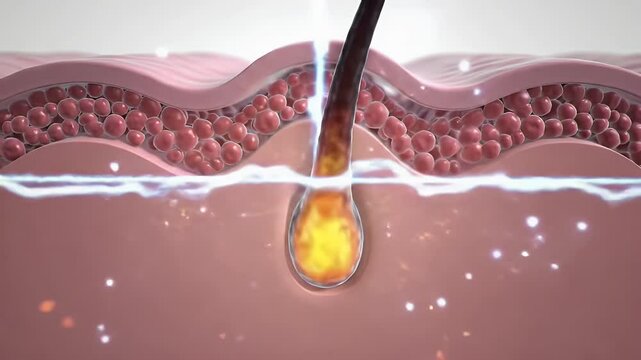 Detailed Microscopic View of Laser Hair Removal Process with Animated Skin Layers and Follicle Destruction for Medical Education and Cosmetic Applications