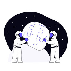 Naklejka premium People Assembling Brain Puzzle Space