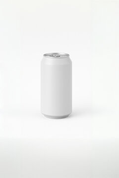 Aluminum soda can mockup with blank label, isolated on white background, ideal for beverage packaging design, branding presentation, or drink product visualization

