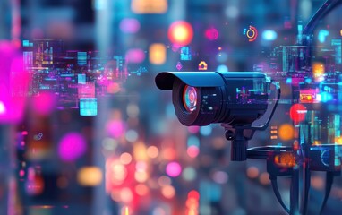 Surveillance Tech in a City at Night