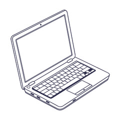 Open laptop computer with keyboard and screen technology device