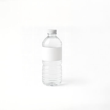 Clear plastic water bottle mockup on white background, isolated and empty with blank label, perfect for product design, branding, or packaging presentation

