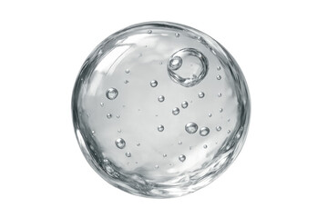Clear sphere featuring suspended water bubbles on a transparent background, showcasing fluidity and purity in a minimalist design