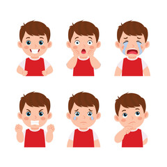 different emotions of cute boy cartoon