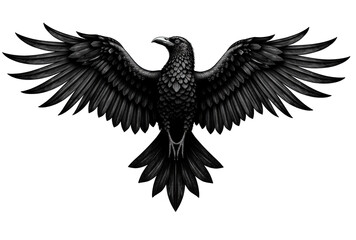 Obraz premium dramatic black raven with outstretched wings in flight symbolizing mystery and power