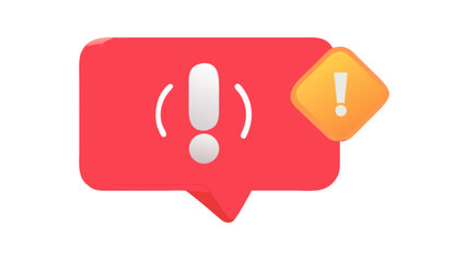 Red alert notification icon with exclamation mark for attention and error warning message for user interface