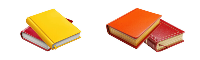 Colorful Hardback Books Stack with Vibrant Covers on White Background