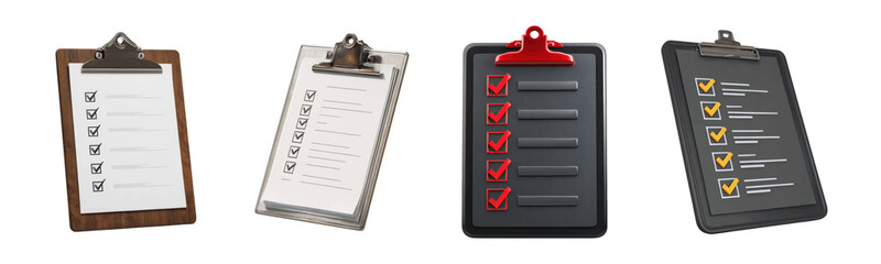 Diverse Collection of Clipboards with Checklist for Organization Tasks