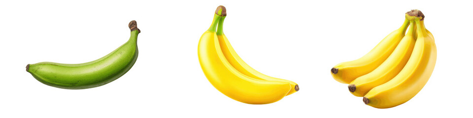 Fresh Bananas in Various Stages of Ripeness on White Background