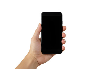 Isolated Hand Holding Blank Black Smartphone for App Development, Mobile Technology, and Communication Needs.