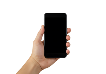 Isolated Hand Holding Blank Black Smartphone for App Development, Mobile Technology, and Communication Needs.
