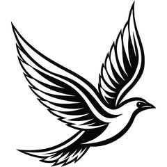 Obraz premium Stylized black bird in flight with wings spread wide silhouette