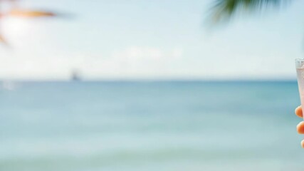 Refreshing summer drinks toast on beach vacation with lemon slice