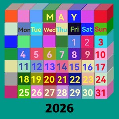 social media concept. 2026 calendar . colorful 3d cube . Vector illustration