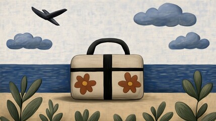Whimsical seaside adventure: retro handbag and airplane
