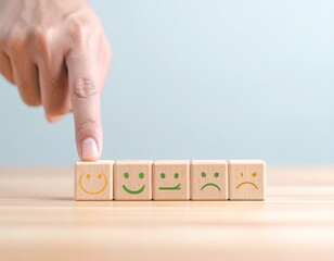 Customer Satisfaction and User Experience Concept – Hand Selecting Happy Face Emoji for Positive Feedback and Review Rating, Quality Service and Client Support Symbol