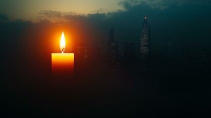 Fototapeta premium Candlelight vigil for hope and remembrance city skyline nighttime scene urban environment intimate viewpoint