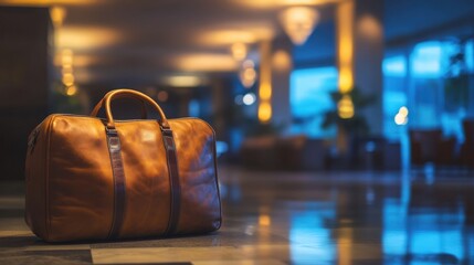 Travel Bag in Front of a Modern Stylish Hotel Interior