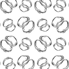 A stylish vector illustration of hand drawn seamless pattern of coffee beans. Perfect for cafe logos, coffee packaging, menu design, and branding materials.