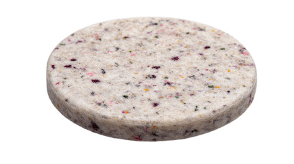 A pressed wool trivet with color flecks, white background --ar 16:9