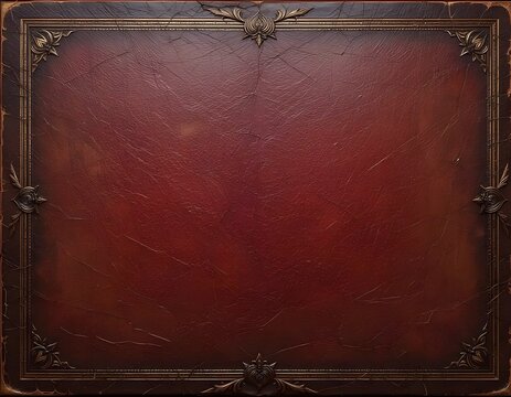 Fantasy leather book cover with bronze lotus ornaments and elegant cracked red surface for magical design