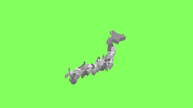 3D map illustration of Japan on green background	