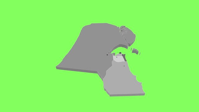 3D map illustration of Kuwait on green background	