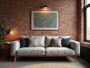 sofa in old vintage brick wall loft