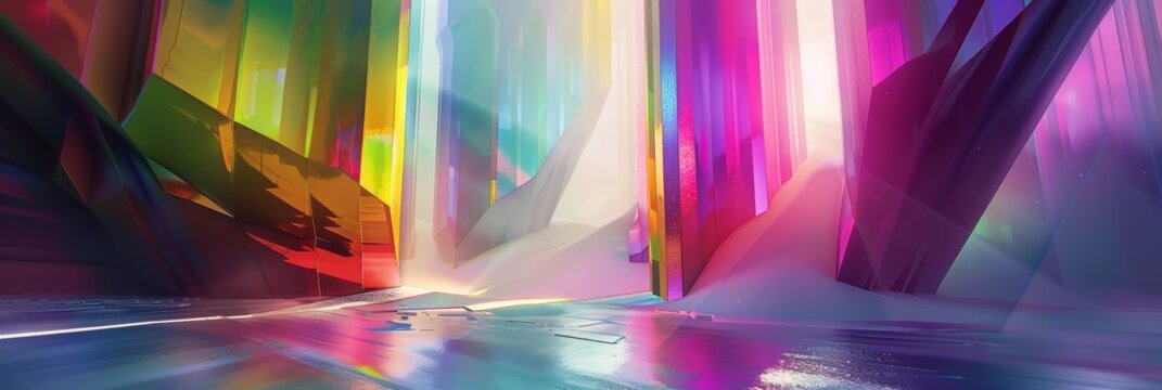 A playful dance of prismatic forms creating a whimsical and dreamlike atmosphere.