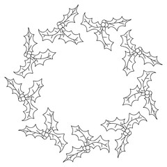 Christmas doodle wreath with mistletoe branches. Vector hand drawn illustration for festive packaging, seasonal labels, winter decor and romantic holiday designs isolated on white with copy space