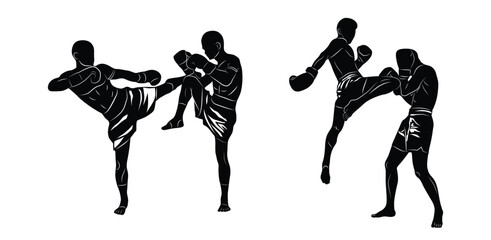 Muay Thai Fighters Silhouette Vector Illustration