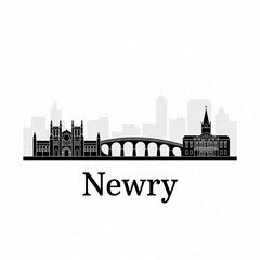 Fototapeta premium Newry Skyline Silhouette - Historic Northern Ireland Border City Vector Illustration