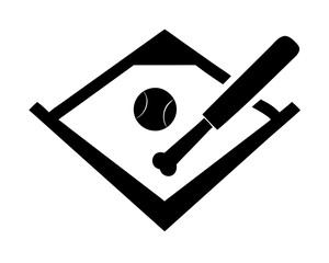 Baseball field with bat and ball silhouette