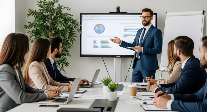 Business Presentation with Digital Chart in Office
