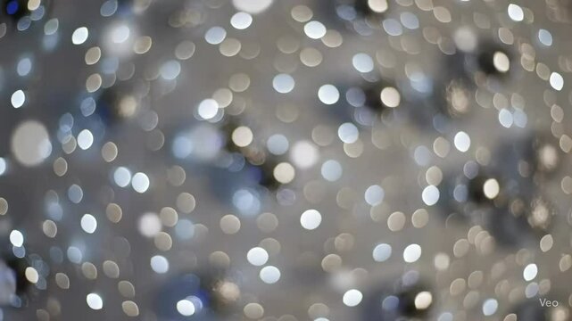 Outoffocus lights round white grey and blue scattered on a neutral backdrop with a Veo watermark at the bottom right