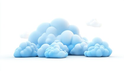 Stylized 3D Blue Clouds on White Background


