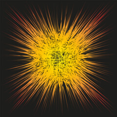 Explosion light pattern. Bright burst shape. Radial Vector glow. Dynamic abstract illustration.