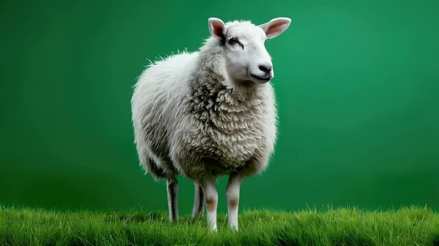 Single sheep against green background