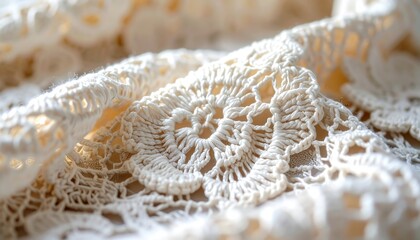 Intricate White Lace Pattern with Delicate Floral Design in Soft Natural Light and Texture Details