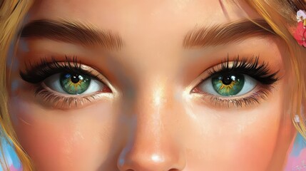 Naklejka premium Closeup Green Eyes Digital Art
