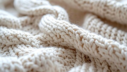 Soft and Cozy Knitted Cream Blanket Textures Close Up for Warm Home Decor Photography