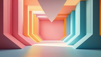 colorful abstract geometric interior with soft pastel tones and shadows