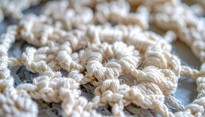 Intricate Close-Up of Handmade Yarn Macrame Pattern with Natural Textures and Soft Colors