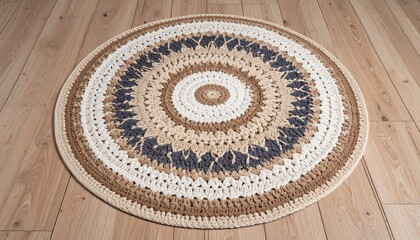 Round Handcrafted Area Rug with Unique Pattern in Natural and Neutral Tones for Home Decor