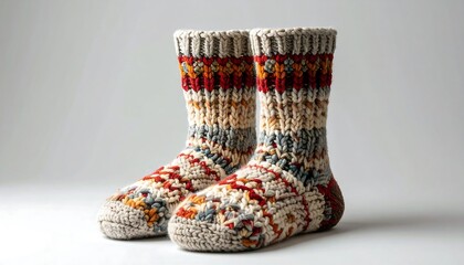 Cozy Handcrafted Knit Socks with Colorful Patterns for Warm Feet in Winter Months