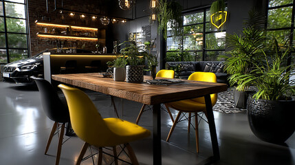 Inviting modern small dining room with chic decor, minimalist furniture, and a calm color scheme