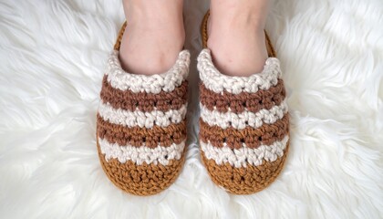 Cozy Handcrafted Crochet Slippers with Striped Design for Comfort and Indoor Use
